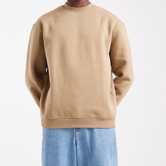 ASOS Mens Cotton Sweatshirt Tan Khaki Sweater Crew Neck Relaxed Casual Fit XL - Picture 2 of 12